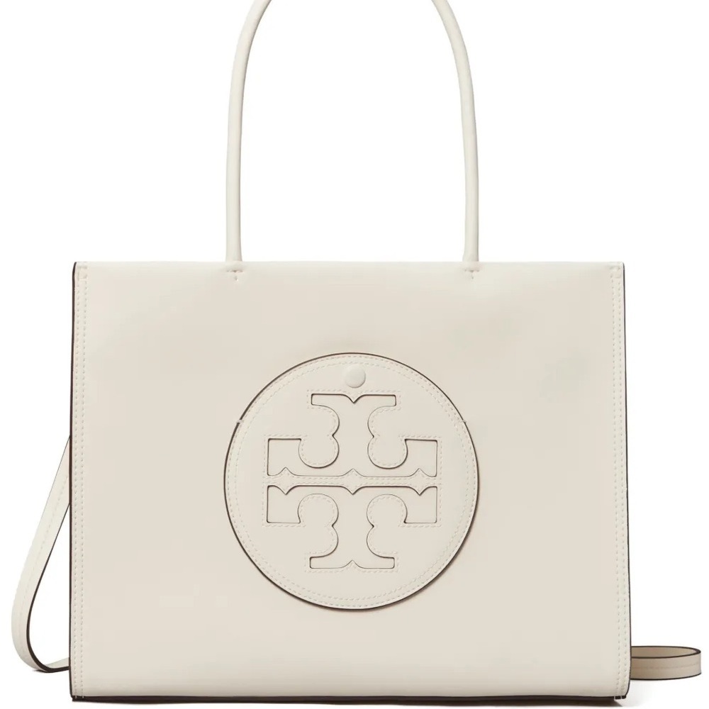 ELLA BIO ECO SMALL TOTE BAG Tory Burch Cream Leather Tote with Logo Medallion